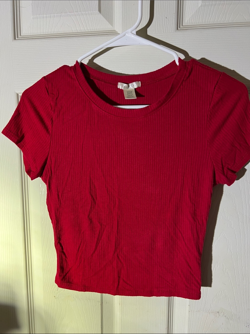 Bozzolo Ribbed Short Sleeve Crop Top - Red